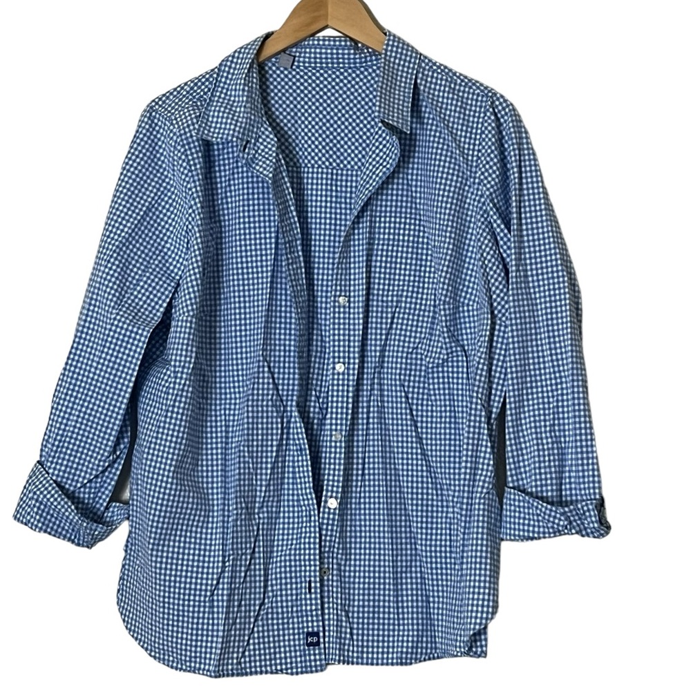 JCP | Blue/white checkered plaid cotton button down long sleeve shirt si…